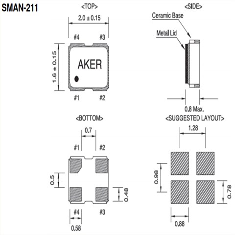 AKER晶振,有源晶振,SMAN-211晶振,CMOS输出晶振