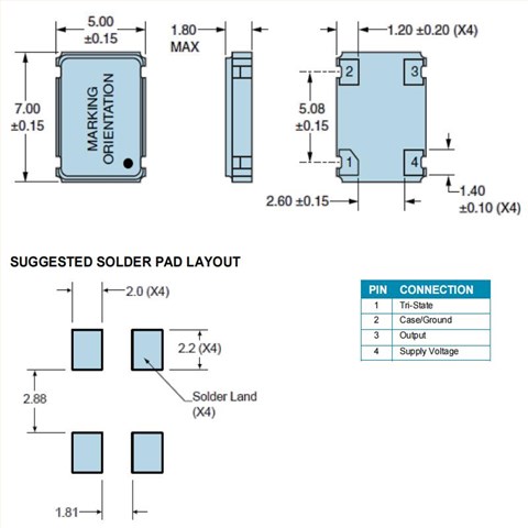 EC2600TS-120.000M,7050mm,120MHz,Ecliptek石英晶体振荡器