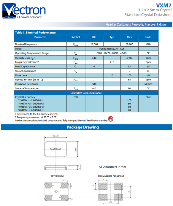 VECTRON晶振,贴片晶振,VXM7晶振,低功耗晶振