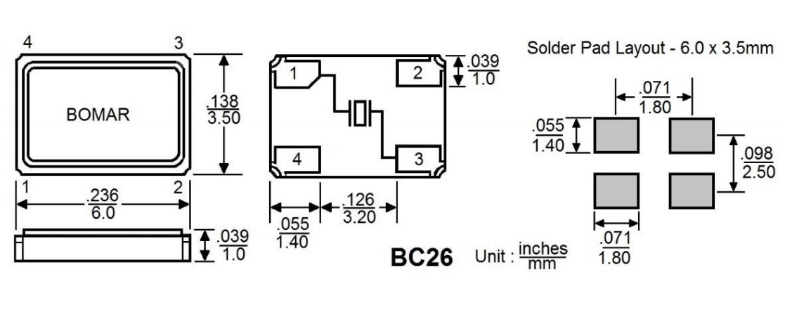 BC26EFD120-75.000000,6035mm,75MHz,BC26,Bomar贴片晶振